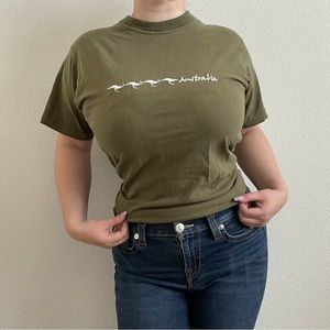 Vintage Olive Green Australia Kangaroo Embroidered Graphic Short Sleeve Tee